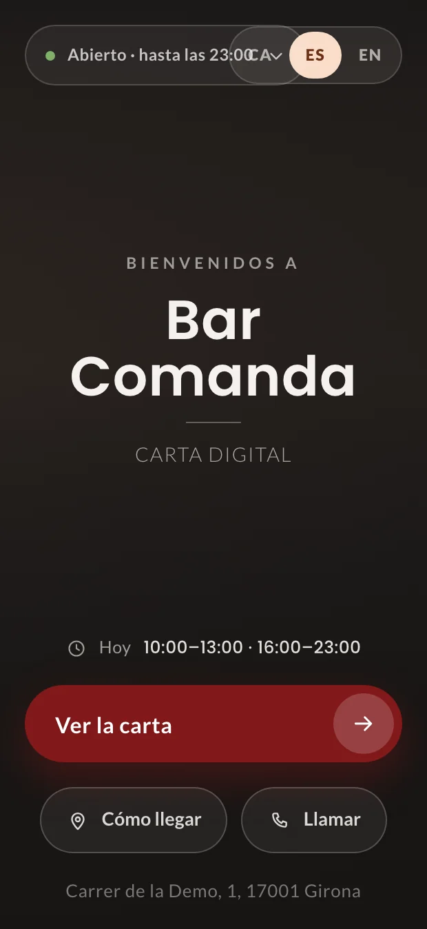 Portada de la carta amb QR de Comanda